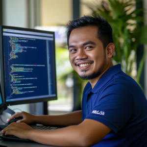 Web developer working on code for a US business project.